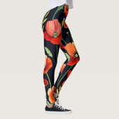 Wasserfarbenfrohe Poppies auf schwarz Leggings (Rechts)
