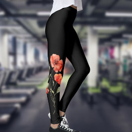 Wasserfarbenfrohe Poppies auf schwarz Leggings