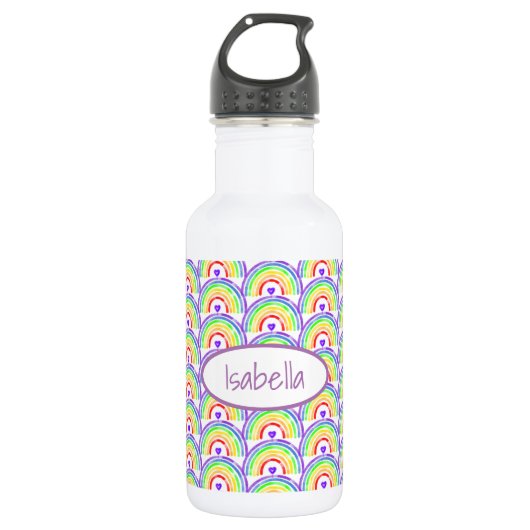 Wasserfarbenfrohe Regenbogen und Personalisierte H Edelstahlflasche (Vorderseite)