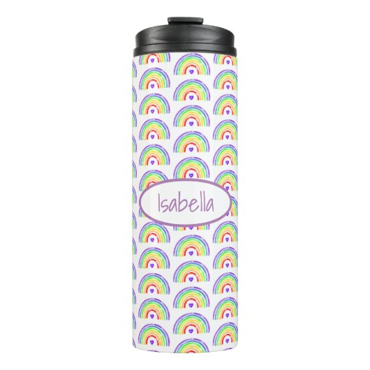 Wasserfarbenfrohe Regenbogen und Personalisierte H Thermosbecher (Vorderseite)