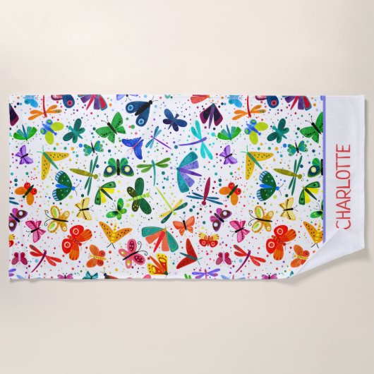 Wasserfarbenfrohe Regenbogenschmetterlinge Kinder Strandtuch (Vorderseite)