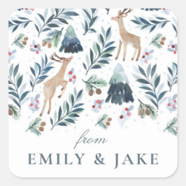 Wasserfarbenfrohe Rentiere im Waldurlaub Quadratischer Aufkleber