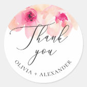 Wasserfarbenfrohe rosa Blumenhochzeit danke Runder Aufkleber (Vorderseite)