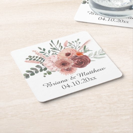 Wasserfarbenfrohe Rostflora Hochzeitsmason Jar Rechteckiger Pappuntersetzer (angewinkelt)