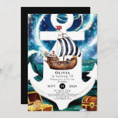 Wasserfarbenfrohe Schifffahrt Pirate Geburtstag Einladung (Vorne/Hinten)