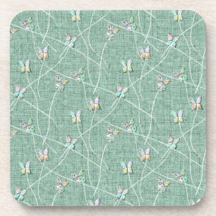 Wasserfarbenfrohe Schmetterlinge auf Mint GreenLIn Getränkeuntersetzer