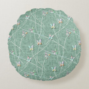 Wasserfarbenfrohe Schmetterlinge auf Mint GreenLIn Rundes Kissen