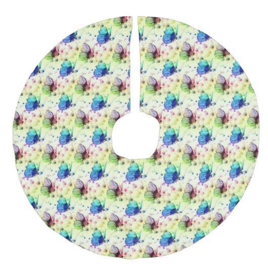 Wasserfarbenfrohe Schmetterlinge Baumrock Leinenimitat Weihnachtsbaumdecke (Vorderseite)