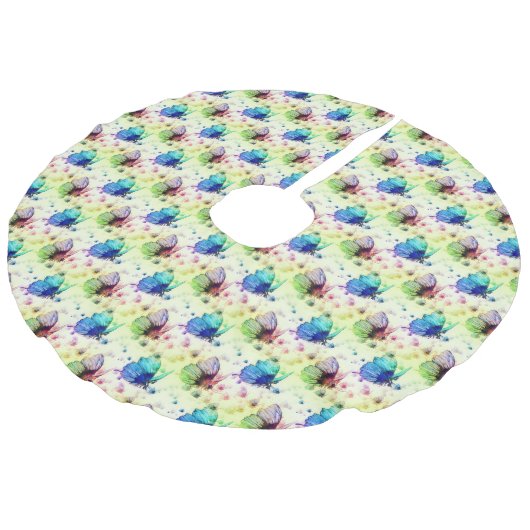 Wasserfarbenfrohe Schmetterlinge Baumrock Leinenimitat Weihnachtsbaumdecke (Schrägansicht)