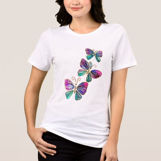 Wasserfarbenfrohe Schmetterlinge Tri-Blend Shirt (Vorderseite)