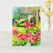 Wasserfarbenfrohe Schmetterlinge und Hummingvogel Karte (Gelbe Blume)