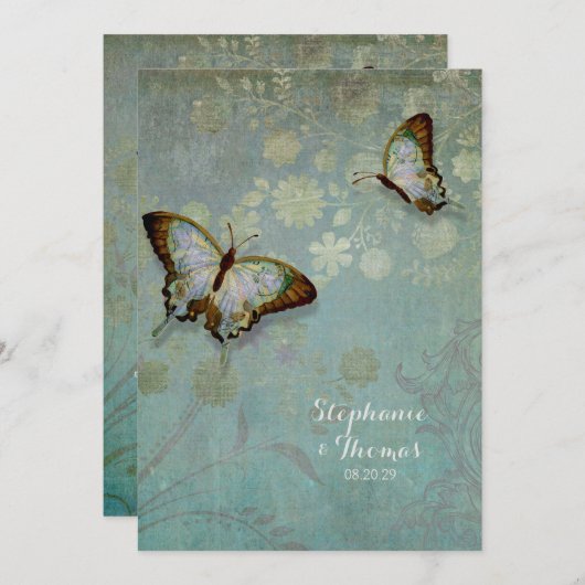 Wasserfarbenfrohe Schmetterlinge w Moderne Blumenh Einladung (Vorne/Hinten)