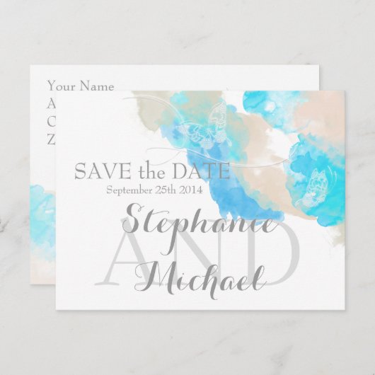 Wasserfarbenfrohe Schmetterlingsozean Save the Dat Ankündigungspostkarte (Vorne/Hinten)