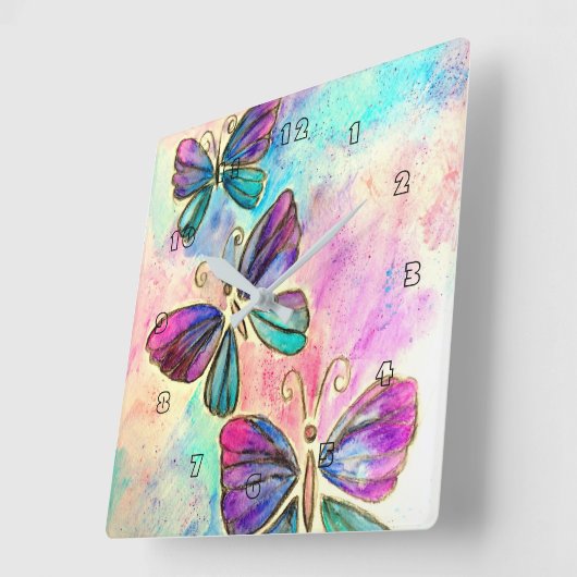 Wasserfarbenfrohe Schmetterlingswache Quadratische Wanduhr (Winkel)