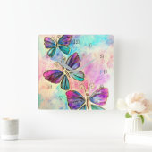 Wasserfarbenfrohe Schmetterlingswache Quadratische Wanduhr (Zuhause)