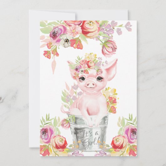 Wasserfarbenfrohe Schweinefleischdusche Einladung (Rückseite)