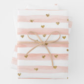 Wasserfarbenfrohe Streifen Gold Glitzer Herz Geschenkpapier Set (Beispiel)