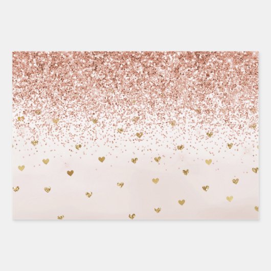 Wasserfarbenfrohe Streifen Gold Glitzer Herz Geschenkpapier Set (Vorderseite 3)