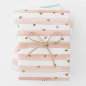 Wasserfarbenfrohe Streifen Gold Glitzer Herz Geschenkpapier Set (Beispiel)