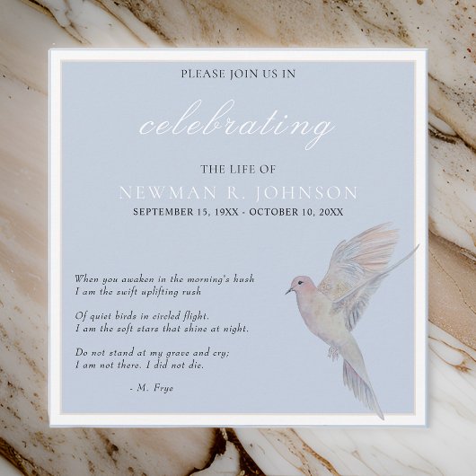 Wasserfarbenfrohe Trauertaubenfeier des Lebens Einladung