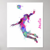 Wasserfarbenfrohe Volleyballspielerin mit Textilie Poster (Vorne)