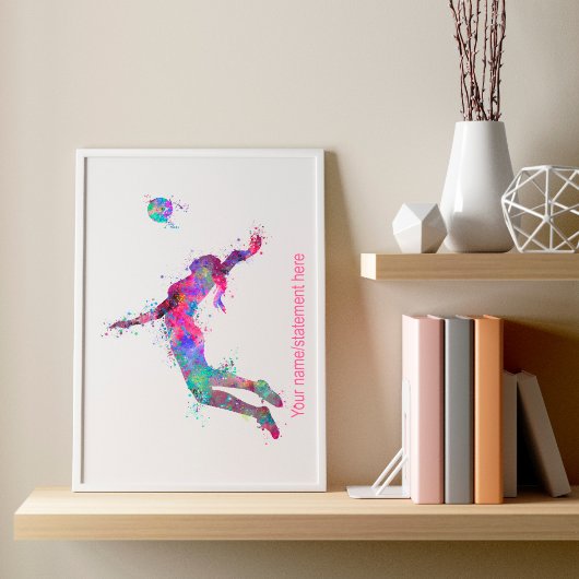 Wasserfarbenfrohe Volleyballspielerin mit Textilie Poster