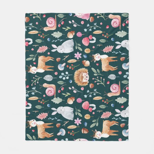 Wasserfarbenfrohe Waldkindermuster Fleecedecke (Vorderseite)