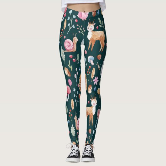 Wasserfarbenfrohe Waldkindermuster Leggings (Vorderseite)