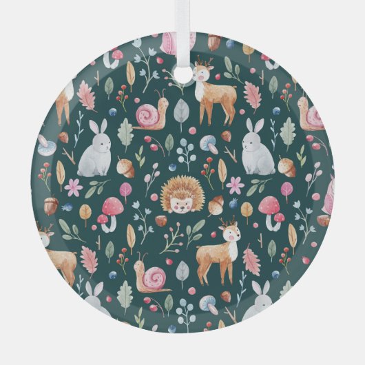 Wasserfarbenfrohe Waldkindermuster Ornament Aus Glas (Vorderseite)