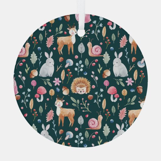 Wasserfarbenfrohe Waldkindermuster Ornament Aus Glas (Rückseite)