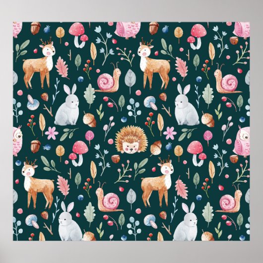 Wasserfarbenfrohe Waldkindermuster Poster (Vorne)