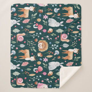 Wasserfarbenfrohe Waldkindermuster Sherpadecke