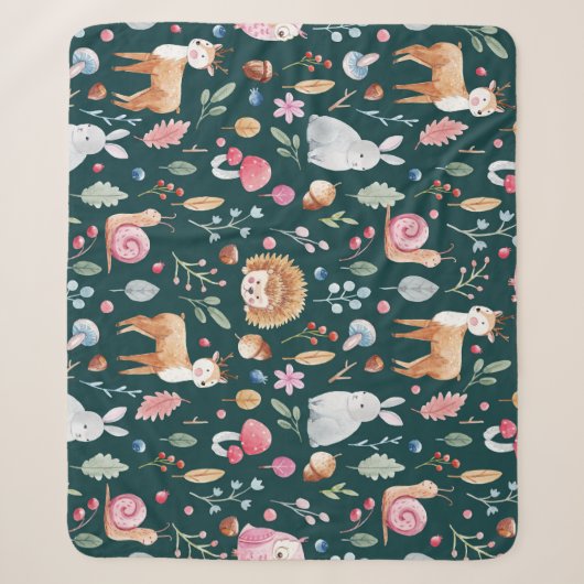 Wasserfarbenfrohe Waldkindermuster Sherpadecke (Vorderseite)