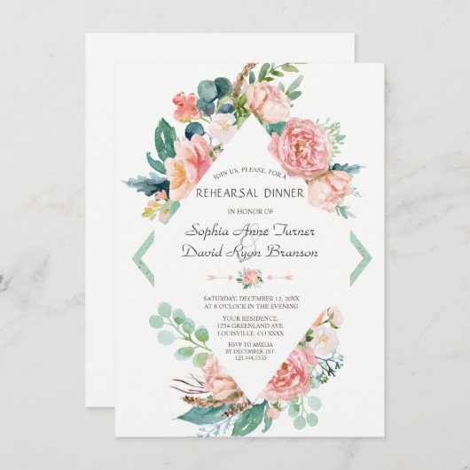 Wasserfarbenfrohe Weißspitzen Probe Abendessen Einladung (Vorne/Hinten)