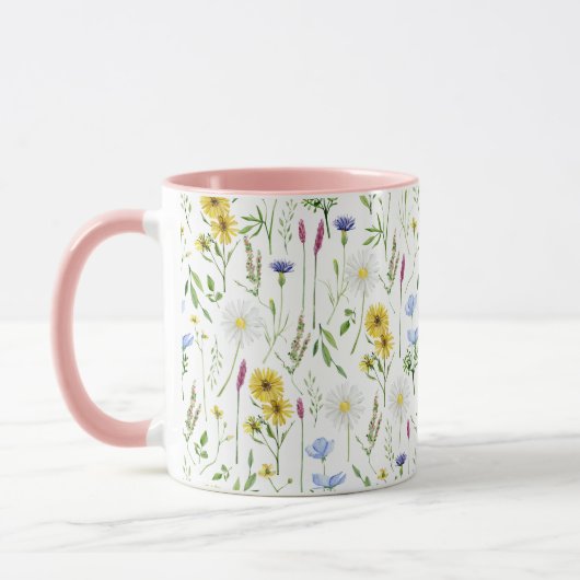 Wasserfarbenfrohe Wildblumenmuster Tasse (Links)