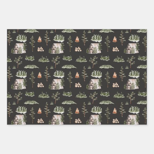 Wasserfarbenfroher Wald Nahtloses Muster Geschenkpapier Set (Vorderseite 3)