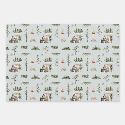 Wasserfarbenfroher Wald Nahtloses Muster Geschenkpapier Set (Vorderseite)