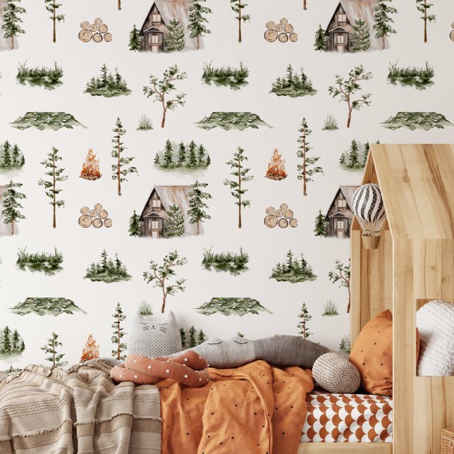 Wasserfarbenfroher Wald Nahtloses Muster Tapete (In situ)