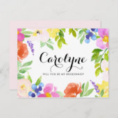 Wasserfarbenfrühlingsblüten werden meine Brautjung Einladungspostkarte (Vorne/Hinten)