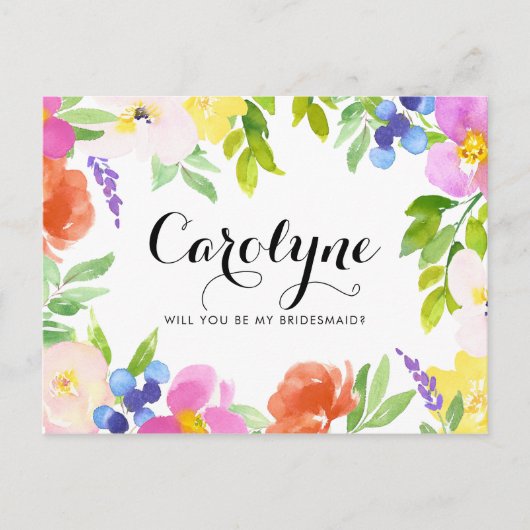 Wasserfarbenfrühlingsblüten werden meine Brautjung Einladungspostkarte (Vorderseite)