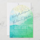 Wasserfarbengebirge Blaue grüne goldene Lichter Einladung (Vorderseite)