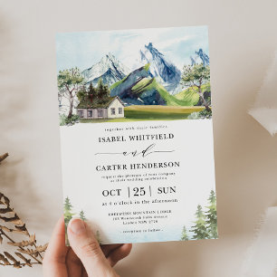 Wasserfarbengebirge Boho Forest Wedding Einladung