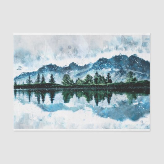 Wasserfarbengebirge Decoupage 10x15 Seidenpapier (Vorderseite)