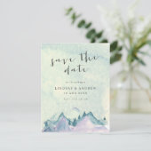 Wasserfarbengebirge, die Hochzeit spart das Datum Einladung (Stehend Vorderseite)