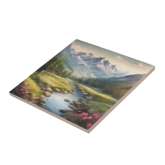 Wasserfarbengebirge Flusslandschaft Fliese (Seite)