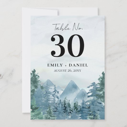 Wasserfarbengebirge Hochzeit Tischnummer 12x18 (Rückseite)