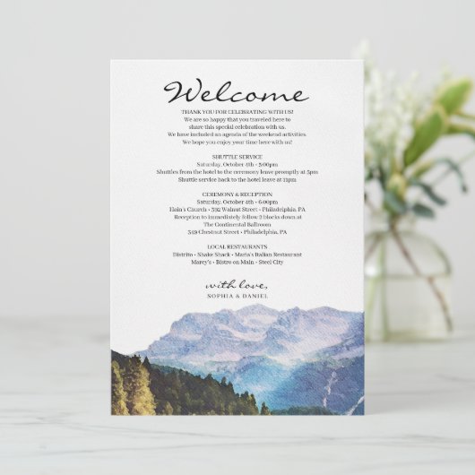 Wasserfarbengebirge Hochzeitstag Begrüßungsreise Programm (Stehend Vorderseite)