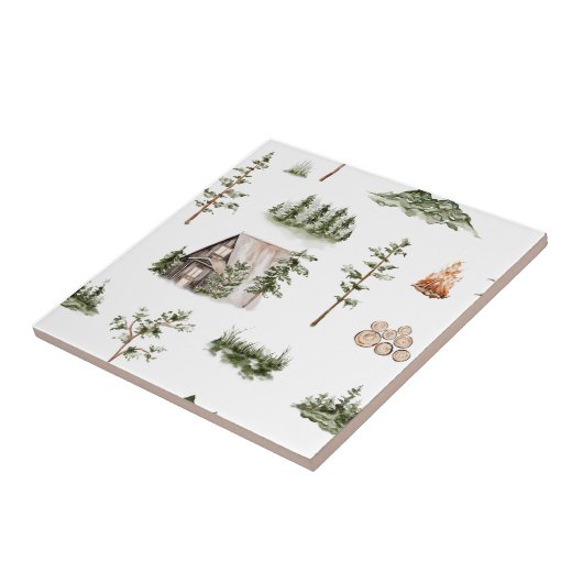 Wasserfarbengebirge Kabine Wald Nahtloses Muster Fliese (Seite)