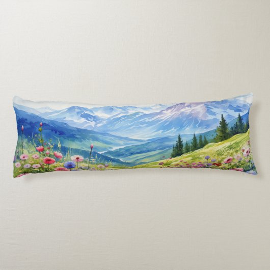 Wasserfarbengebirge Landschaft Hintergrund Seitenschläferkissen (Rückseite)