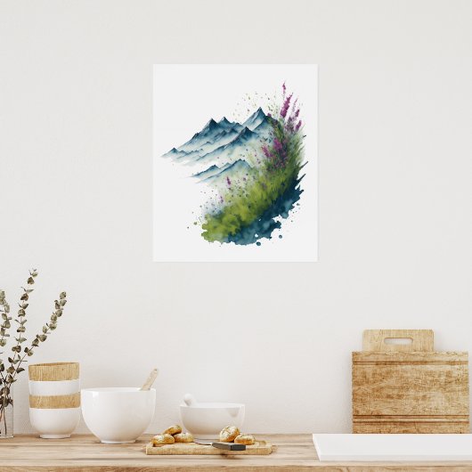 Wasserfarbengebirge Landschaft Poster (Küche)